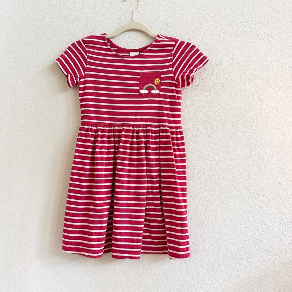 Hanna Andersson Kids Red White Striped Rainbow Pocket Dress Size 130 US 8 Cotton - Picture 4 of 10